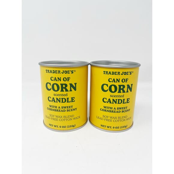 2x TRADER JOE'S Can of Corn Scented Candle Cornbread Scent 9oz Soy Wax Lead Free - Picture 1 of 8
